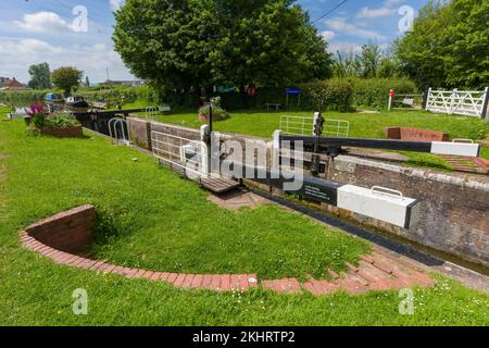 Lower Maunsel Lock sur Bridgwater et Taunton Canal, Somerset, Angleterre. Banque D'Images