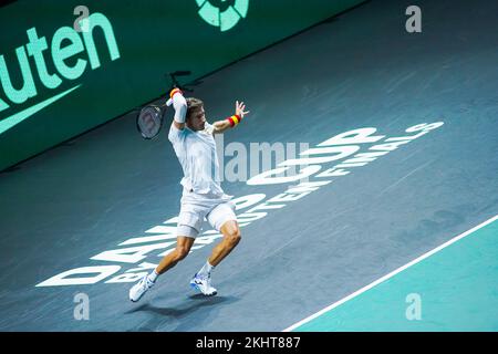 Pablo Carreno vu en action pendant l'Espagne contre la Croatie Jeux de 1/4 final de la coupe Rakuten Davis au Palacio de los Deportes Jose Maria Martin Carpena, à Malaga. Score final Espagne 0:2 Croatie Banque D'Images