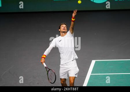 Pablo Carreno vu en action pendant l'Espagne contre la Croatie Jeux de 1/4 final de la coupe Rakuten Davis au Palacio de los Deportes Jose Maria Martin Carpena, à Malaga. Score final Espagne 0:2 Croatie Banque D'Images