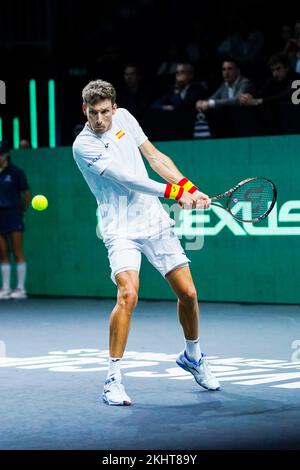 Pablo Carreno vu en action pendant l'Espagne contre la Croatie Jeux de 1/4 final de la coupe Rakuten Davis au Palacio de los Deportes Jose Maria Martin Carpena, à Malaga. Score final Espagne 0:2 Croatie Banque D'Images