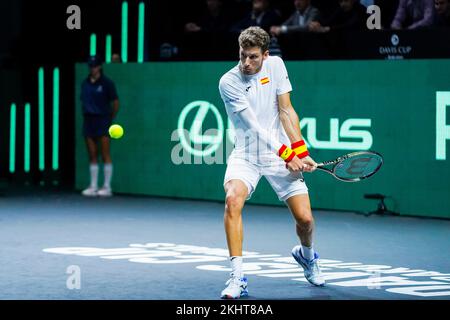 Pablo Carreno vu en action pendant l'Espagne contre la Croatie Jeux de 1/4 final de la coupe Rakuten Davis au Palacio de los Deportes Jose Maria Martin Carpena, à Malaga. Score final Espagne 0:2 Croatie Banque D'Images