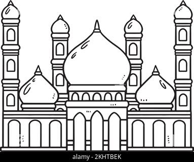 Page de coloriage isolée de la mosquée du Ramadan pour les enfants Illustration de Vecteur