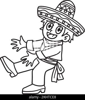 Cinco de Mayo Mexican Boy Dancing isolé Illustration de Vecteur