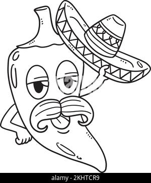 Cinco de Mayo Jalapeno avec Sombrero isolé Illustration de Vecteur