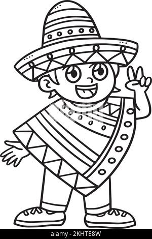 Cinco de Mayo Happy Mexican Boy coloration isolée Illustration de Vecteur