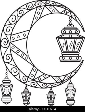 Lanternes de lune du croissant de Ramadan coloration isolée Illustration de Vecteur