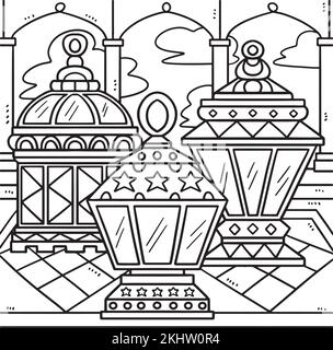 Page de coloriage de lanterne de Ramadan pour enfants Illustration de Vecteur