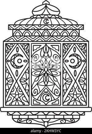 Page de coloriage isolée Mandala lanterne de Ramadan Illustration de Vecteur