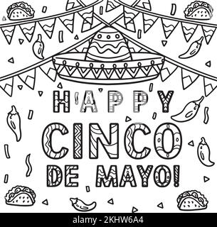 Page de coloriage de bannière Happy Cinco de Mayo pour les enfants Illustration de Vecteur