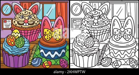 Illustration de la page de coloriage des gâteaux de Pâques Illustration de Vecteur