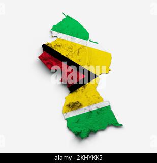 La carte du Guyana avec le drapeau isolé sur fond blanc Banque D'Images