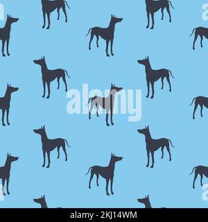 Chien de pharaon debout isolé sur fond bleu. Motif sans couture. Silhouette de chien. Texture sans fin. Design pour papier peint, papier d'emballage, tissu. Illustration de Vecteur