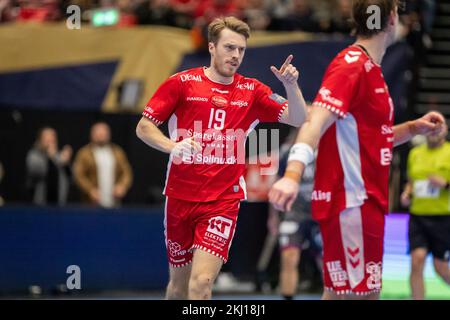 Aalborg, Danemark. 23rd novembre 2022. Kristian Bjornsen (19) de Aalborg Handball vu dans le match de la Ligue des champions de l'EHF entre Aalborg Handball et Nantes à Sparekassen Danmark Arena à Aalborg. (Crédit photo : Gonzales photo/Alamy Live News Banque D'Images