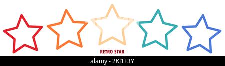 Classement coloré 5 étoiles de style rétro sur fond blanc. Concept de feedback pour application mobile ou site Web. Conception de forme de qualité. Illustration vectorielle dans Illustration de Vecteur