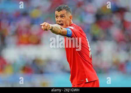 Al Wakrah, Qatar. 23rd novembre 2022. Granit Xhaka da Suíça lors du match de la coupe du monde du Qatar 2022, groupe G, date 1, entre la Suisse et le Cameroun joué au stade Al Janoub le 24 novembre 2022 à Al-Wakrah, Qatar. (Photo de PRESSINPHOTO/Sipa USA) crédit: SIPA USA/Alay Live News Banque D'Images