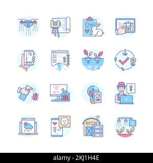 Smart Farm - jeu d'icônes de style de conception de ligne Illustration de Vecteur