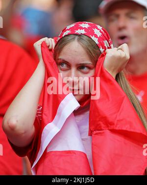 Al Wakrah, Qatar. 23rd novembre 2022. Torcedora da Suíça lors du match de la coupe du monde Qatar 2022, groupe G, date 1, entre la Suisse et le Cameroun a joué au stade Al Janoub le 24 novembre 2022 à Al-Wakrah, Qatar. (Photo de PRESSINPHOTO/Sipa USA) crédit: SIPA USA/Alay Live News Banque D'Images