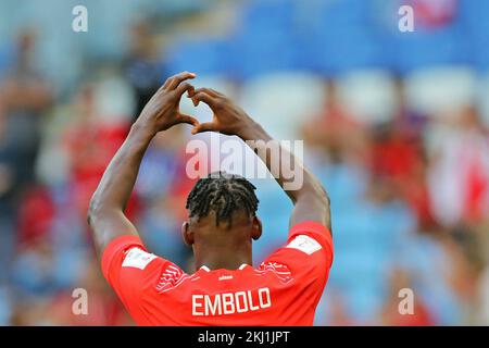 Al Wakrah, Qatar. 23rd novembre 2022. Breel Embolo da Suíça lors du match de la coupe du monde du Qatar 2022, groupe G, date 1, entre la Suisse et le Cameroun joué au stade Al Janoub le 24 novembre 2022 à Al-Wakrah, Qatar. (Photo de PRESSINPHOTO/Sipa USA) crédit: SIPA USA/Alay Live News Banque D'Images