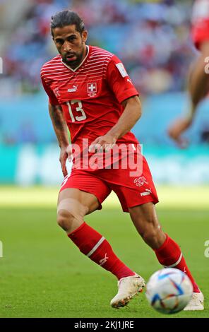 Al Wakrah, Qatar. 23rd novembre 2022. Ricardo Rodríguez da Suíça lors du match de la coupe du monde du Qatar 2022, groupe G, date 1, entre la Suisse et le Cameroun, joué au stade Al Janoub le 24 novembre 2022 à Al-Wakrah, Qatar. (Photo de PRESSINPHOTO/Sipa USA) crédit: SIPA USA/Alay Live News Banque D'Images