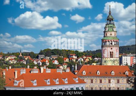 Tour du château de Cesky Krumlov République tchèque Banque D'Images