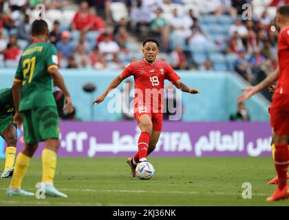 24th novembre 2022 ; stade Al Janoub, Al Wakrah, Qatar ; coupe du monde de football de la FIFA, Suisse contre Cameroun ; Noah Okafor, Suisse Banque D'Images