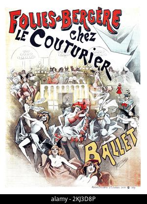 Affiche ancienne, français - Folies-Bergère. Chez le Couturier. Ballet - oeuvre d'Alfred Choubrac 1895 Banque D'Images