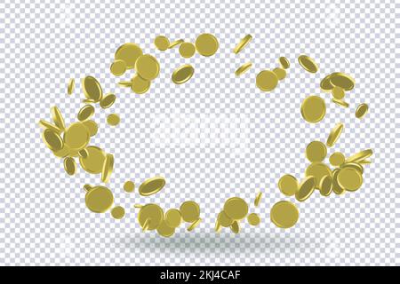Ensemble vide de 3D pièces d'or. Modèle rond de pièces d'or en rotation dans différentes positions.argent d'or pour les jeux de jeu de conception, jackpot, banque ou fina Illustration de Vecteur