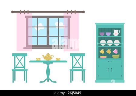 Intérieur de style provençal de couleur bleue. Décoration rustique Illustration de Vecteur