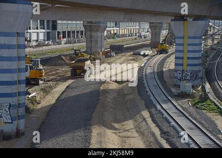 La construction de la nouvelle ligne 21 du train S Bahn à Perleberge Brücke (pont) à Moabit, Berlin, Allemagne est en cours. Banque D'Images