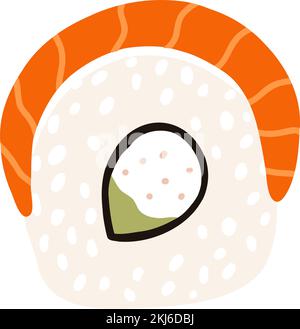 Sushi nigiri au saumon dans le style de dessin animé plat. Cuisine traditionnelle japonaise dessinée à la main. Illustration de Vecteur