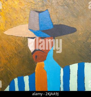 Peinture abstraite colorée à l'huile sur toile. Portrait “artiste”. Huile peinte avec technique de spatule. Banque D'Images
