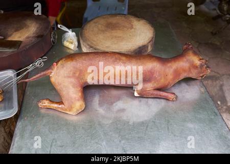 Viande de chien en vente à Hanoi Vietnam - un exemple de la nourriture étrange ou bizarre mangée par les gens du monde entier Banque D'Images