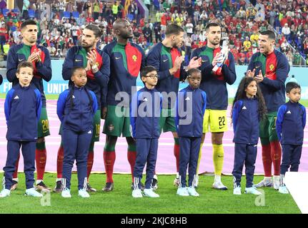 24th novembre 2022 : Qatar, Doha. Coupe du monde de football QATAR 2022: Portugal vs Ghana au stade 974, Ronaldo, J.FELEX & R Ledo chacun un but du Portugal et A.Ayew et O.Bukari chacun un but du Ghana. Credit: Seshadri SUKUMAR/Alamy Live News Banque D'Images