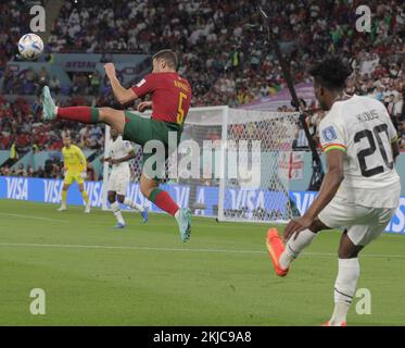 24th novembre 2022 : Qatar, Doha. Coupe du monde de football QATAR 2022: Portugal vs Ghana au stade 974, Ronaldo, J.FELEX & R Ledo chacun un but du Portugal et A.Ayew et O.Bukari chacun un but du Ghana. Credit: Seshadri SUKUMAR/Alamy Live News Banque D'Images