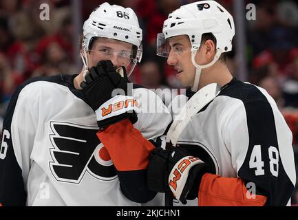 WASHINGTON, DC - NOVEMBRE 23 : lors d'un match de la LNH entre les capitales de Washington et les Flyers de Philadelphie sur 23 novembre 2022 à la Capital One Arena Banque D'Images