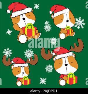 noël mignon bébé hamster dessin animé assis ensemble de noël collection pack illustration en format vectoriel Illustration de Vecteur