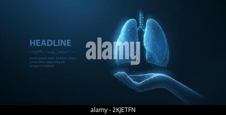 Santé pulmonaire. Résumé 3D poumon en main. Soins pulmonaires, sensibilisation à la tuberculose, journée mondiale du cancer, patient atteint de pneumonie, anatomie des organes, médecine pulmonaire, coro Illustration de Vecteur