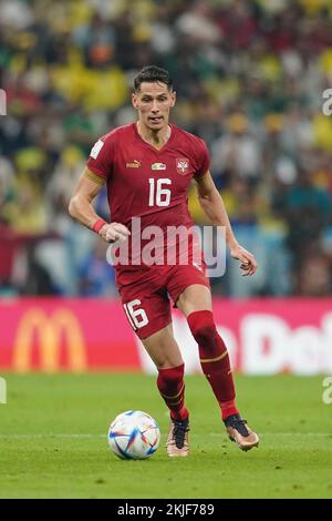 LUSAIL, QATAR - NOVEMBRE 24 : le joueur de Serbie, Sasa Lukic, pilote le ballon lors du match G de la coupe du monde de la FIFA, Qatar 2022 entre le Brésil et la Serbie, au stade Lusail sur 24 novembre 2022 à Lusail, Qatar. (Photo de Florencia Tan Jun/PxImages) crédit: PX Images/Alamy Live News Banque D'Images