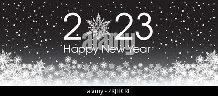 Modèle de carte du nouvel an 2023. Motif flocons de neige patrères. Noir et blanc. Illustration de Vecteur