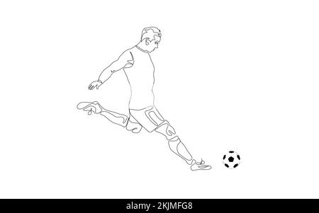 Dessin continu de la balle de frappe du joueur de football. Illustration de Vecteur