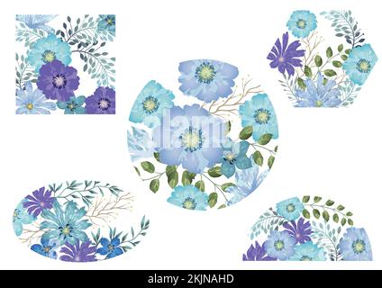 Jeu de fonds à motif floral aquarelle isolé sur Un fond blanc. Illustration vectorielle. Illustration de Vecteur