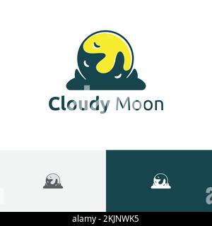 Cloud Cloudy Moon Night Sky Space logo Illustration de Vecteur