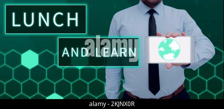 Affiche indiquant le déjeuner et apprendre. Mot pour avoir repas et étudier la motivation pour l'éducation apprendre manger Banque D'Images