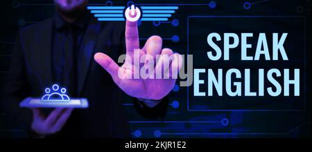 Affiche parler anglais. Etude d'idées d'affaires un autre cours de langue étrangère en ligne verbal Banque D'Images