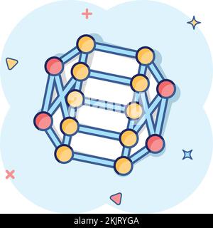 L'icône de la molécule d'ADN dans le style comique. Illustration vectorielle Atom sur fond blanc isolé. Concept commercial de signe d'effet de splash en spirale moléculaire. Illustration de Vecteur