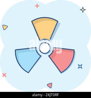 Icône de rayonnement nucléaire en style comique. Illustration du vecteur de radioactivité sur fond blanc isolé. L'effet de destruction toxique est un signe de conce d'affaires Illustration de Vecteur