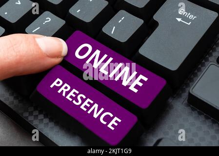 Affichage conceptuel présence en ligne. Vue d'ensemble de l'entreprise existence d'une personne qui peut être trouvée par une recherche en ligne Banque D'Images