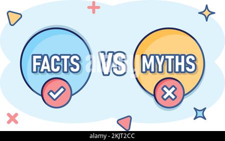 Icône mythes vs faits en style comique. Illustration vectorielle de dessin animé vraie ou fausse sur fond blanc isolé. Panneau de comparaison concept d'affaires Splash ef Illustration de Vecteur