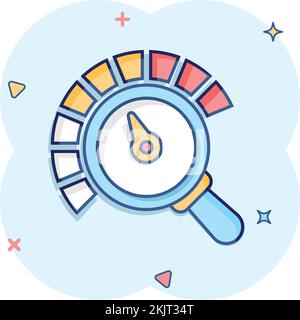 Icône de mesure de risque en style comique. Illustration vectorielle de l'indicateur de notation sur fond blanc isolé. L'indicateur de niveau de carburant a un effet sur les éclaboussures du conc. Commercial Illustration de Vecteur