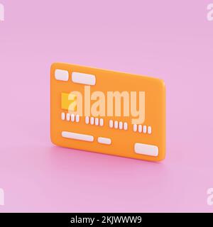 3d carte bancaire orange. Paiement en ligne, banque mobile, transaction et concept d'achat. Rendu isolé de haute qualité Banque D'Images